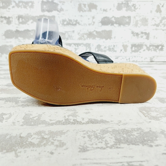 New Sam Edelman Alissa Platform Cork Heel Black Leather Slides Sandals  W812 - Picture 8 of 12